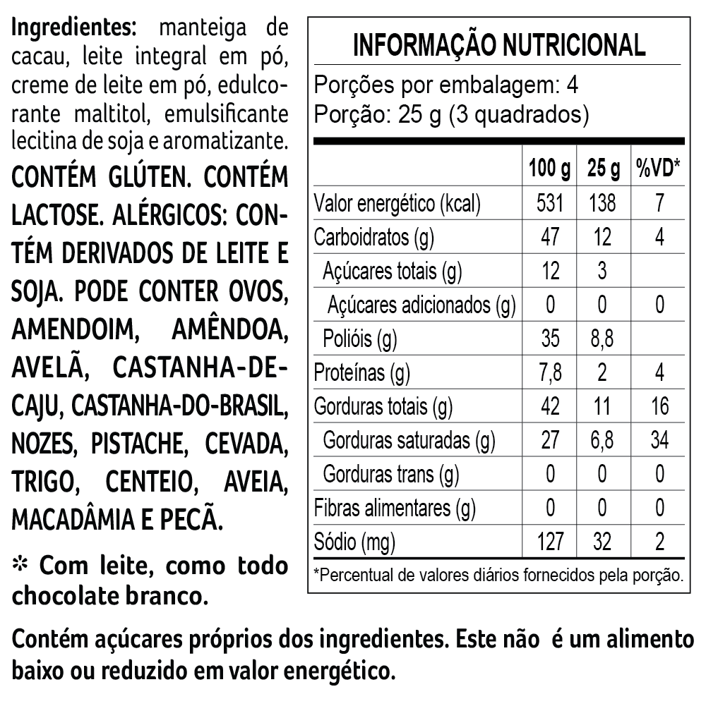 Tablete laCreme Branco Zero Adi&ccedil;&atilde;o de A&ccedil;&uacute;car 100g, , large. image number 1