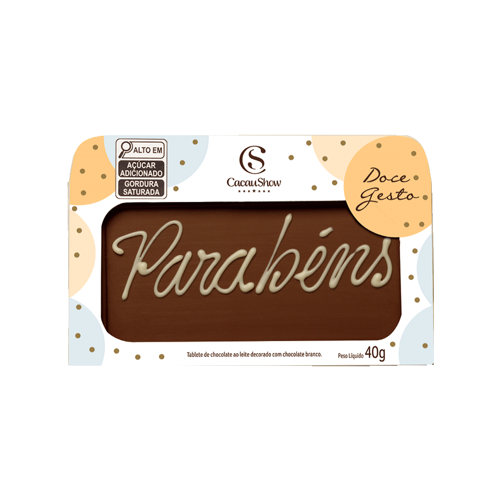 Tablete ao Leite Chocoarte Parab&eacute;ns 40g, , large. image number 0