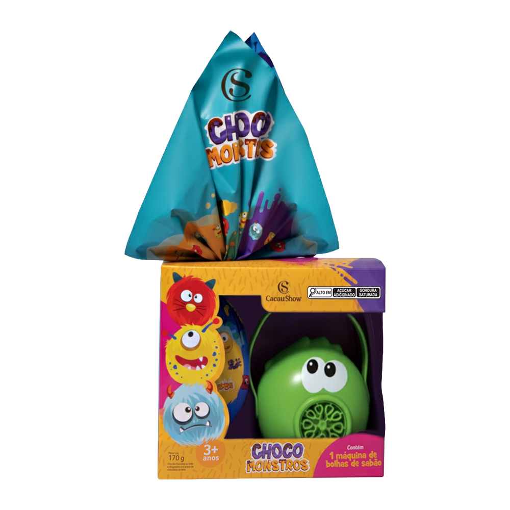 Ovo de P&aacute;scoa ao Leite Chocomonstros Bolha de Sab&atilde;o Ludovico 170g, , large. image number 0