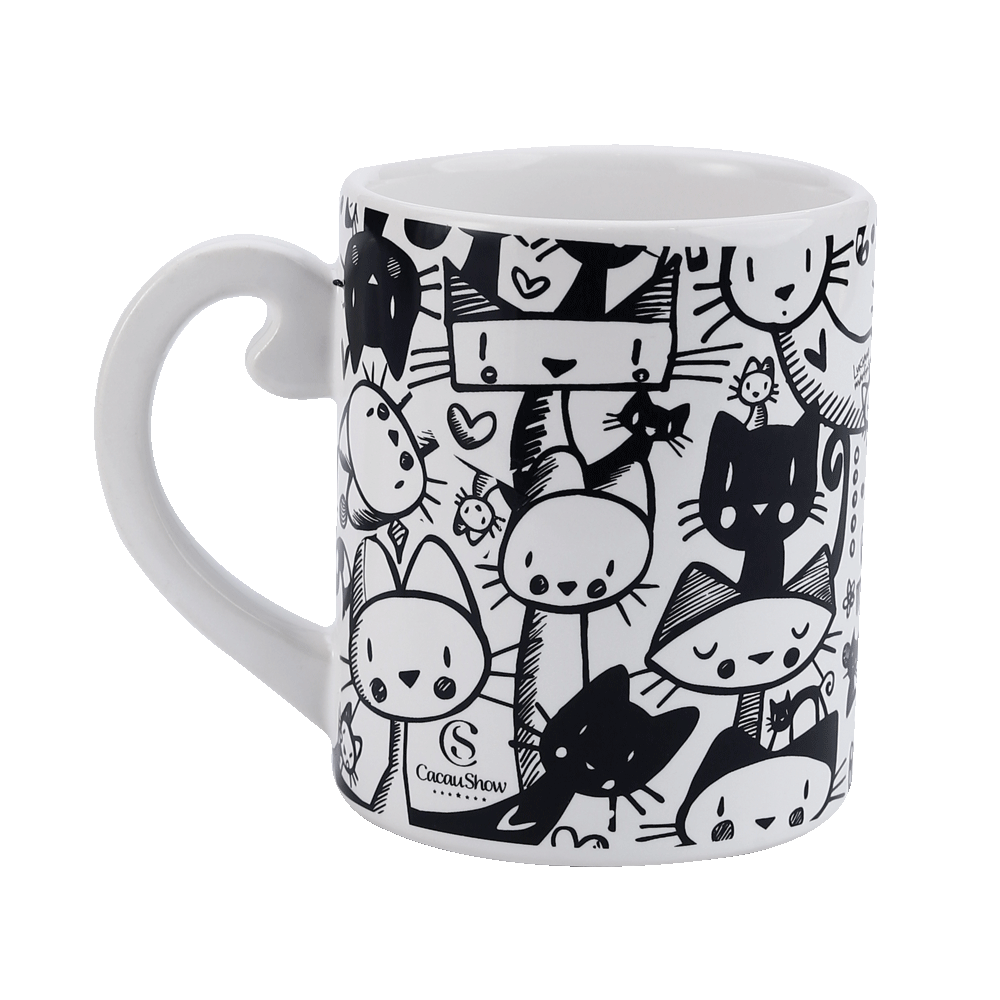 Caneca Miau Branca e Preta&nbsp;300ml, , large. image number 0