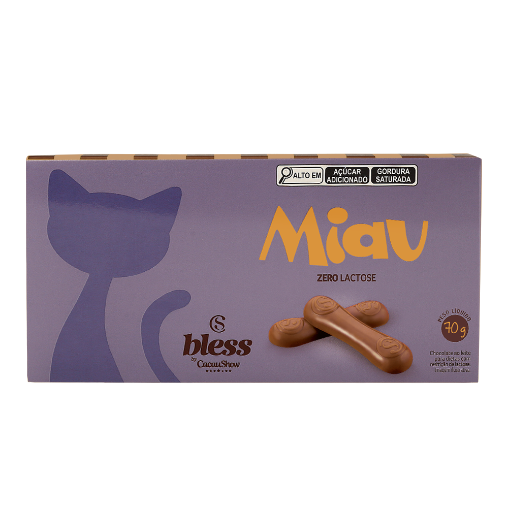 Tablete Miau Bless Zero Lactose ao Leite 70g, , large. image number 0